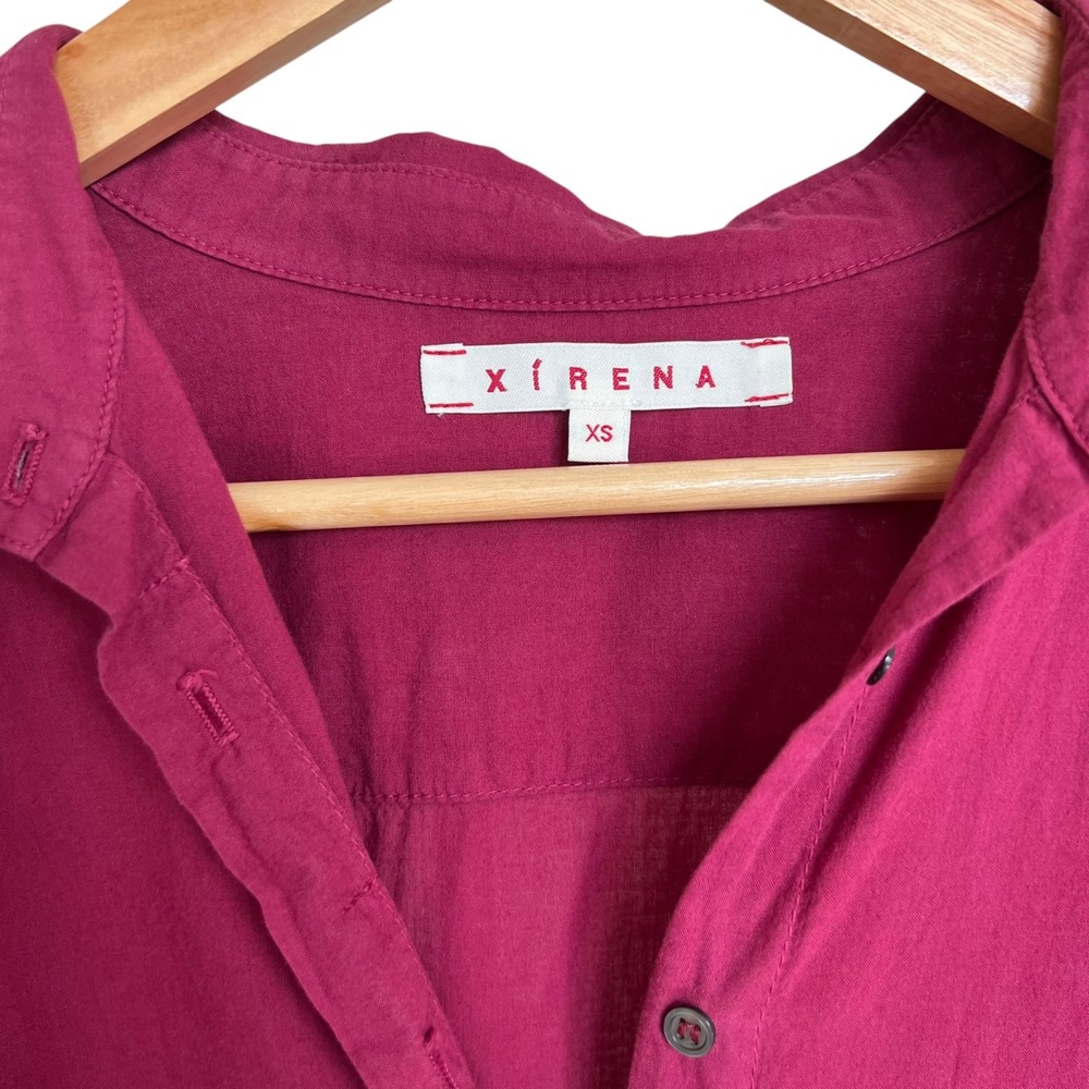 Xirena Channing Short Sleeve Cotton Button Up Shirt in Magenta Plum SZ XS - Picture 5 of 10